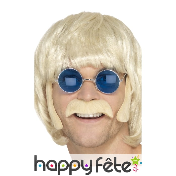 Kit moustache et rouflaquettes de hippie blond