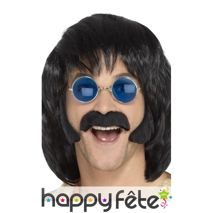 Kit moustache et rouflaquettes noires de hippie