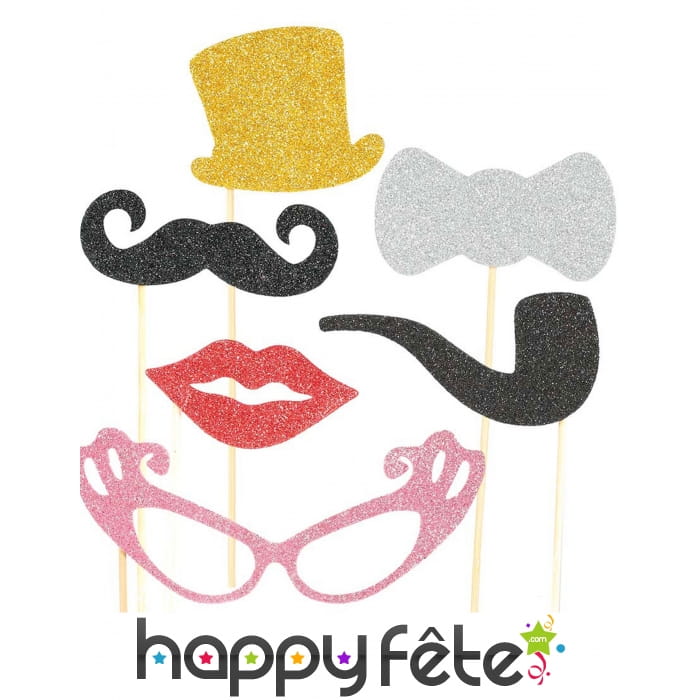 Kit photobooth rétros glamour paillettes 6 pièces