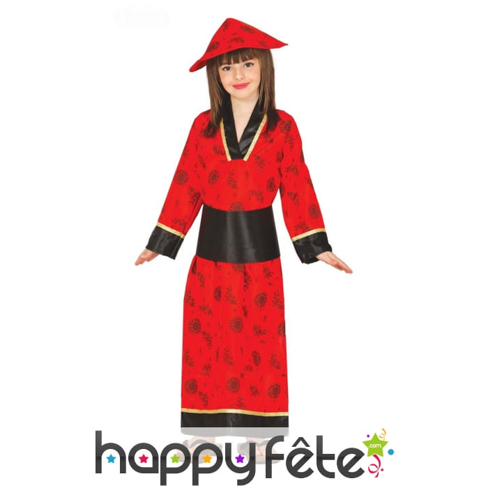 Kimono rouge et noir pour fille