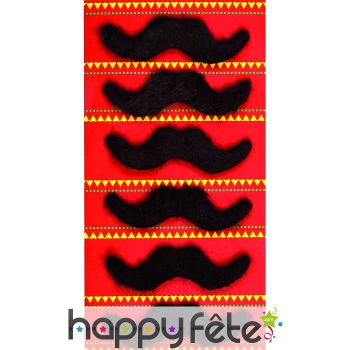 Lot 6 moustaches noires adhésives de 9cm
