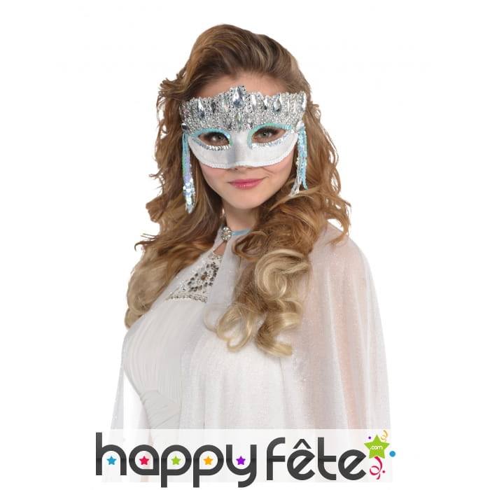 Loup argenté de fée des neiges avec faux diamants