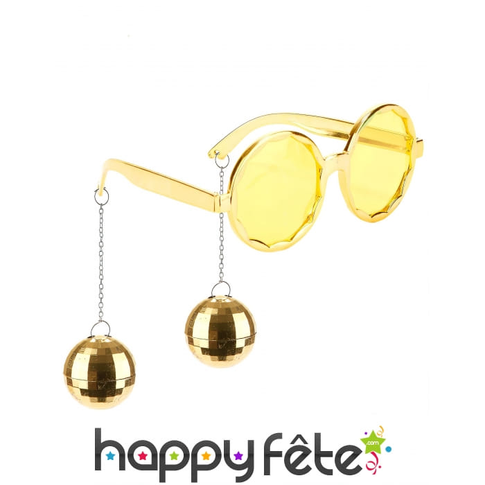 Lunettes avec pendentifs boules disco dorées