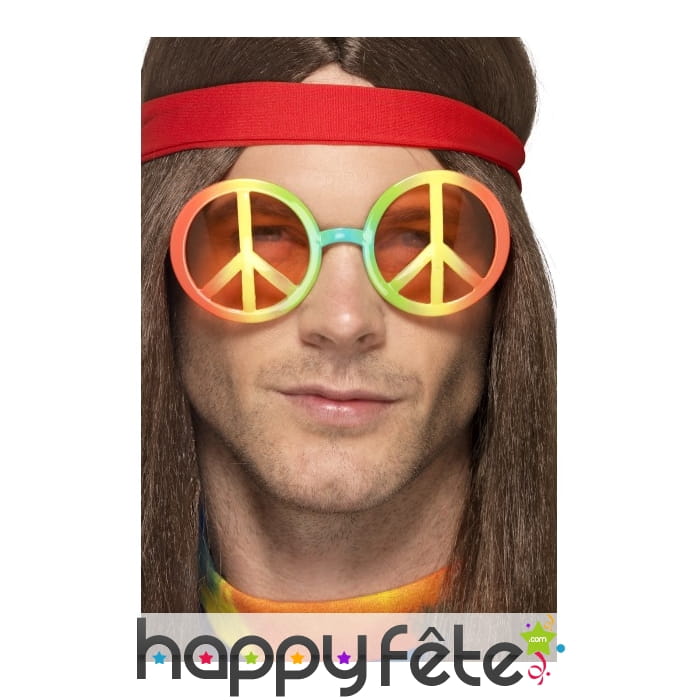 Lunettes avec symbole hippie, multicouleurs