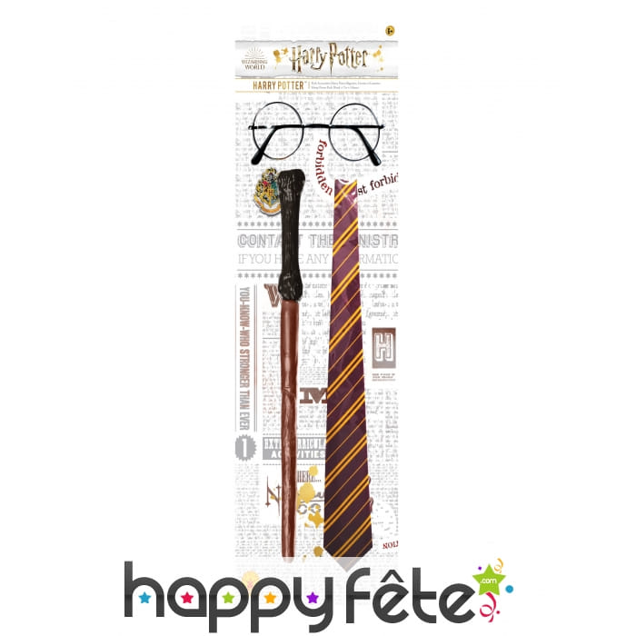 Lunettes, baguette, cravate Harry Potter enfant