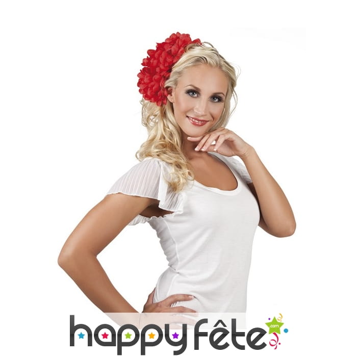 Large barrette de fleurs rouge