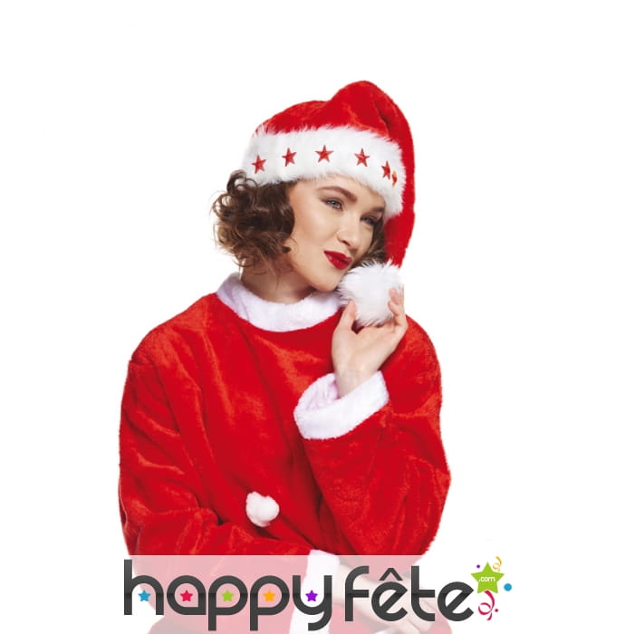 Long bonnet de Noël peluche étoiles lumineuses