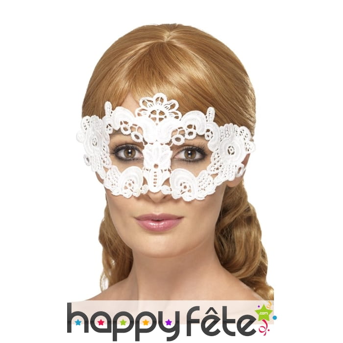 Loup blanc dentelle brodée aux motifs fleurs