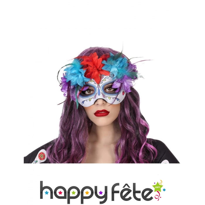 Loup blanc et coloré dia de los muertos pour femme