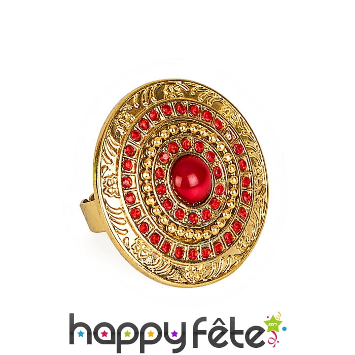 Large bague romaine ronde dorée et rouge