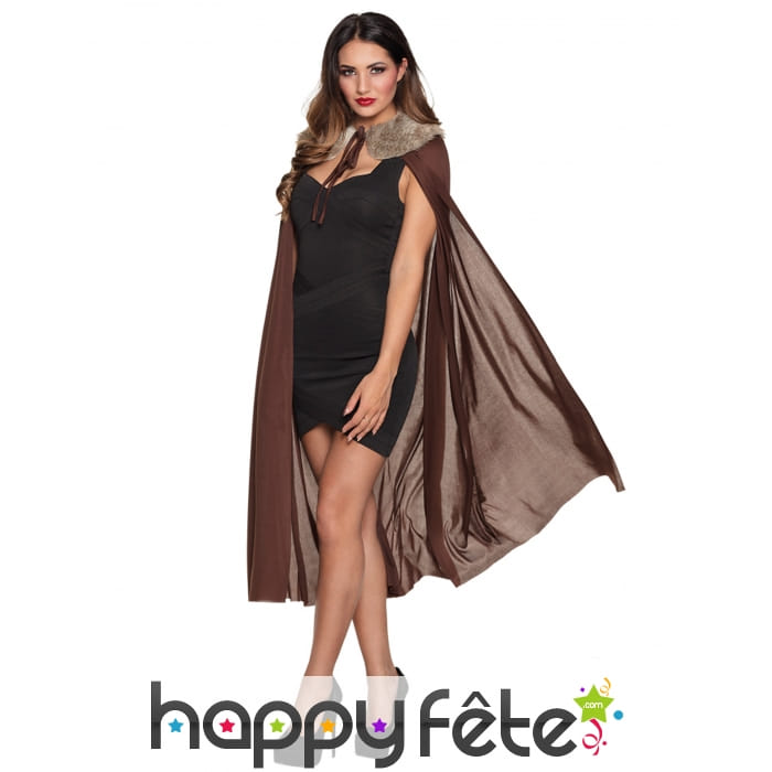 Longue cape aspect satin et fourrure pour femme