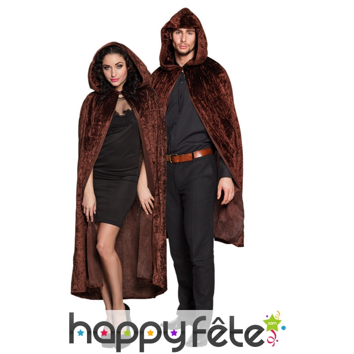 Longue cape aspect velours marron pour adulte