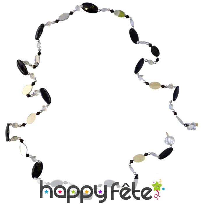 Long collier de cristaux noir et argent