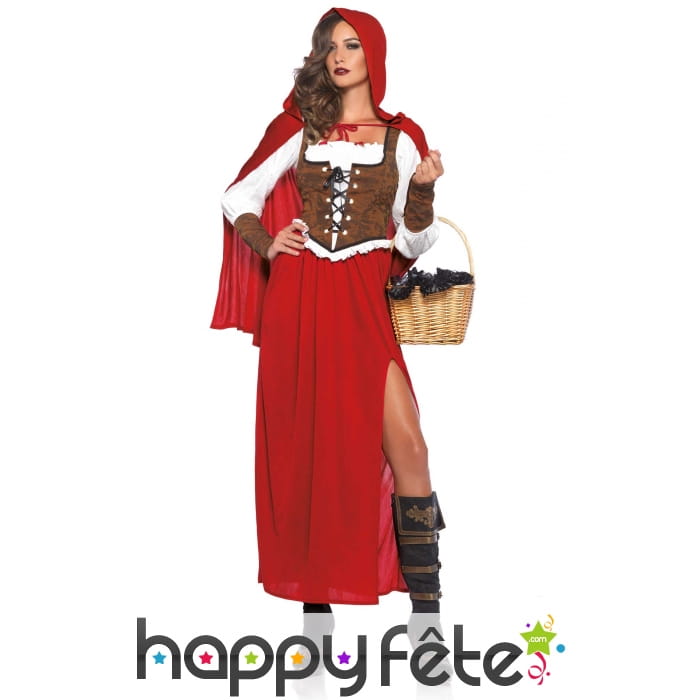 Long costume de chaperon rouge style médiéval