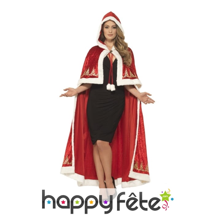 Longue cape de mère Noël rouge et dorée