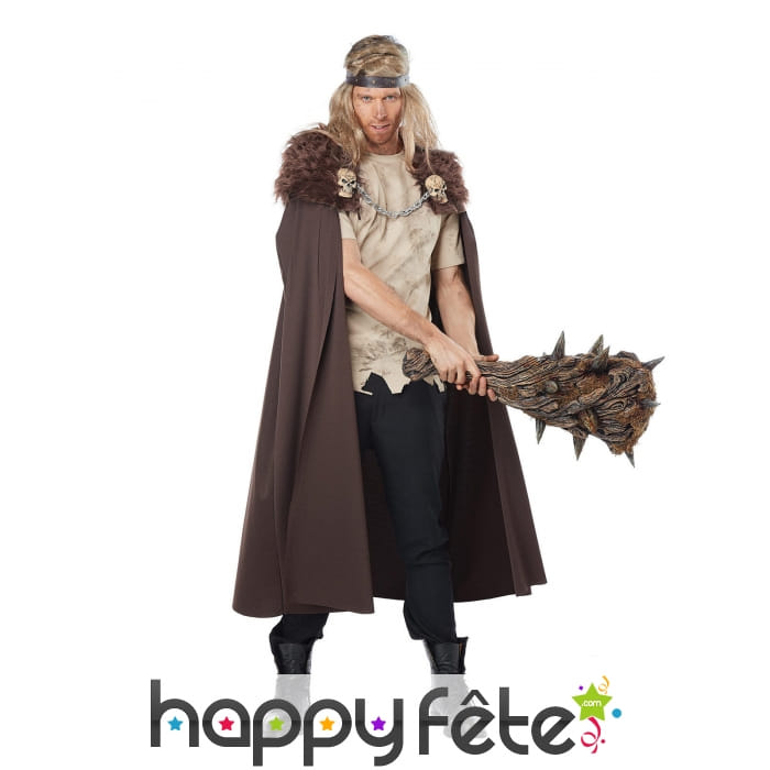Longue cape de Viking marron avec fausse fourrure