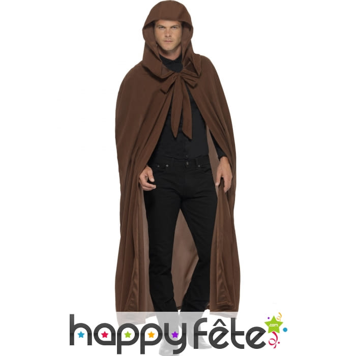 Longue cape marron uni avec capuche pour adulte