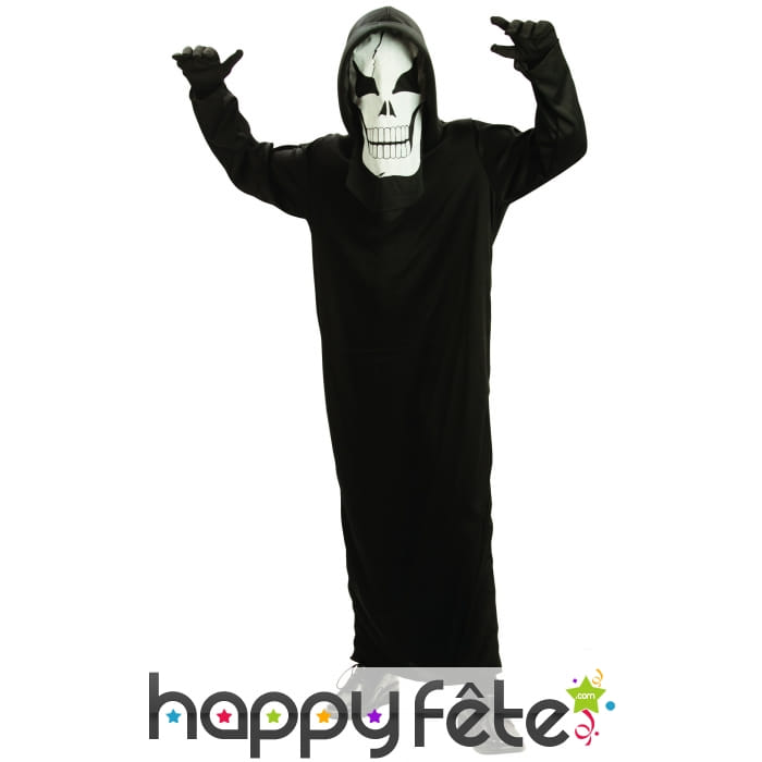 Long costume noir de squelette pour enfant