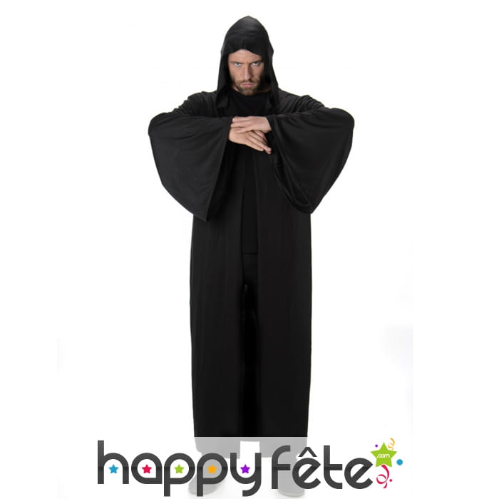 Longue cape noire à capuche pour homme