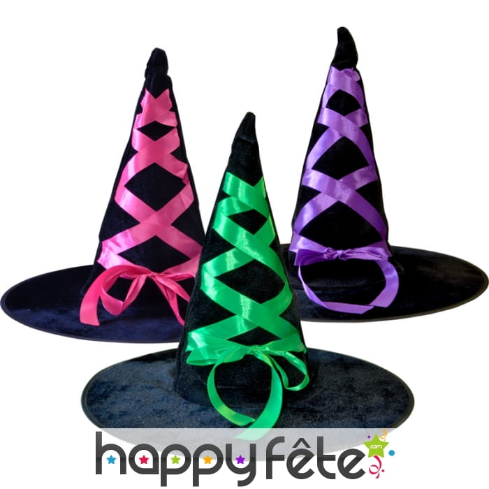 Long Chapeau pointu de sorcière avec ruban coloré