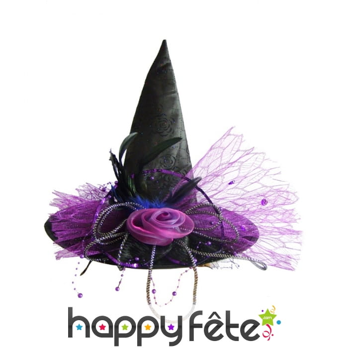 Luxueux chapeau pointu de sorcière violet