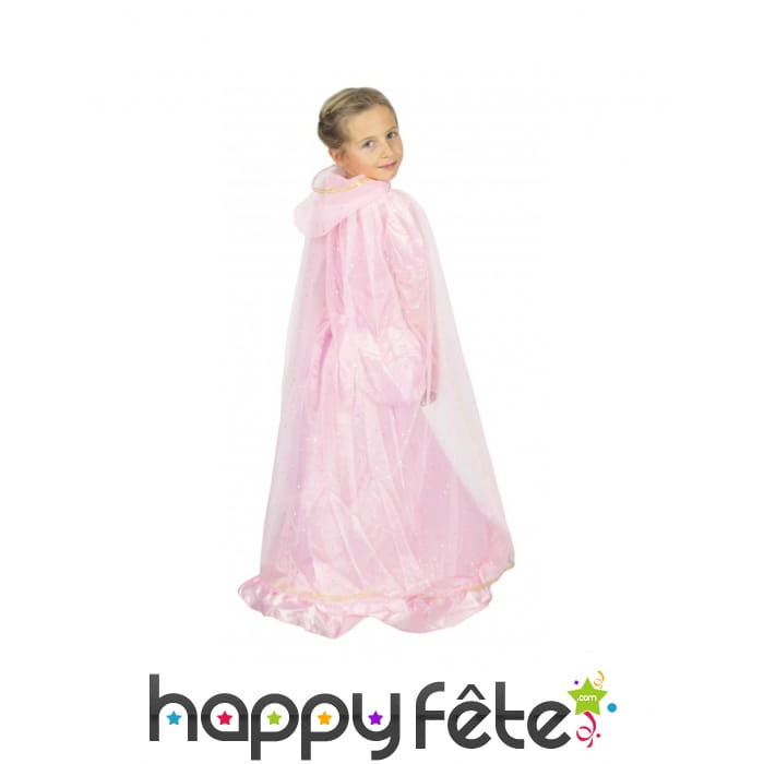 Longue cape rose pailletée avec capuche, enfant