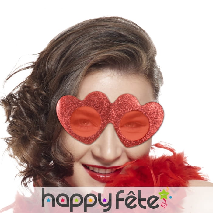 Lunettes coeurs rouges à paillettes