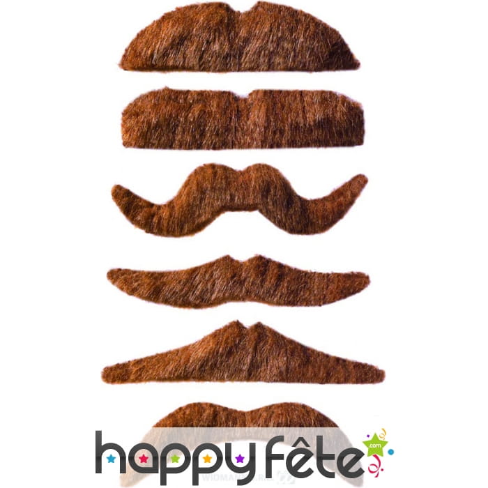 Lot de 12 moustaches chatain clair auto-adhésives