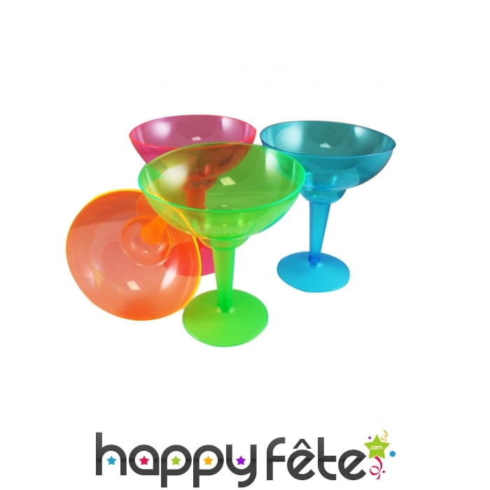 Lot de 12 verres à margarita en plastique coloré