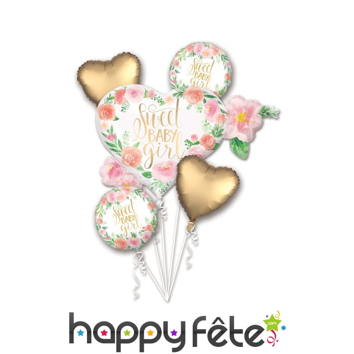 Lot de 5 ballons Sweet Baby Girl rond et coeur