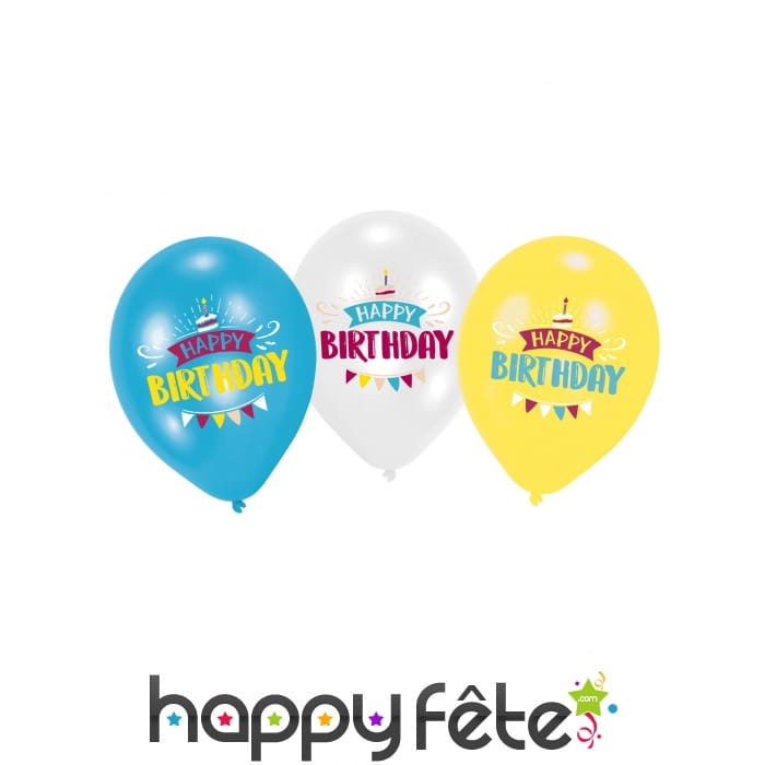 Lot de 6 ballons Happy Birthday de 27,5 cm