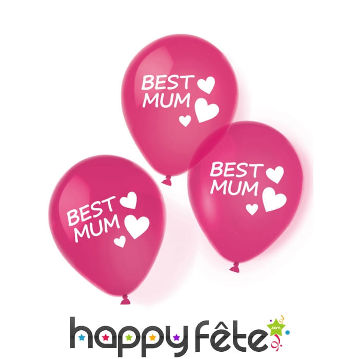 Lot de 6 ballons rose Best Mum de 27,5 cm