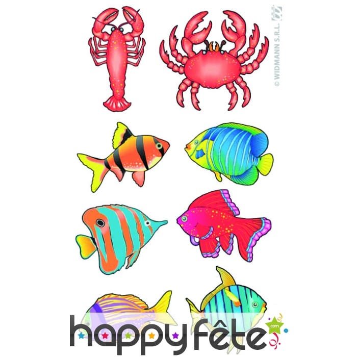 Lot de 8 poissons, crabes et langoustes