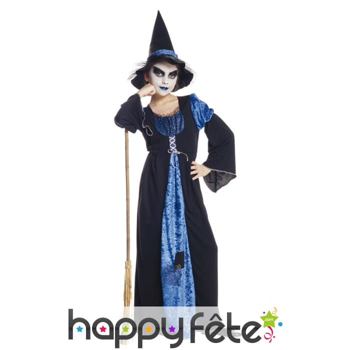 Long déguisement bleu de sorcière pour fille