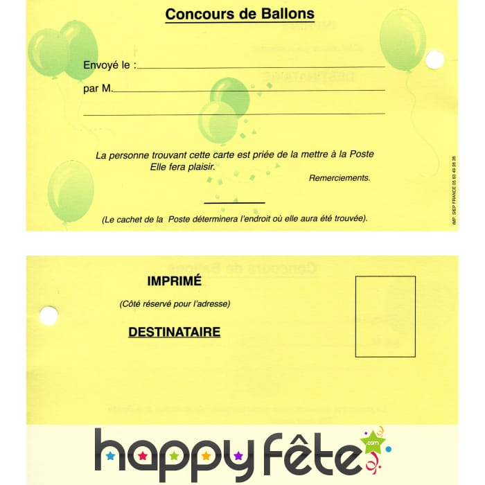 Lots de cartes pour lâcher de ballon