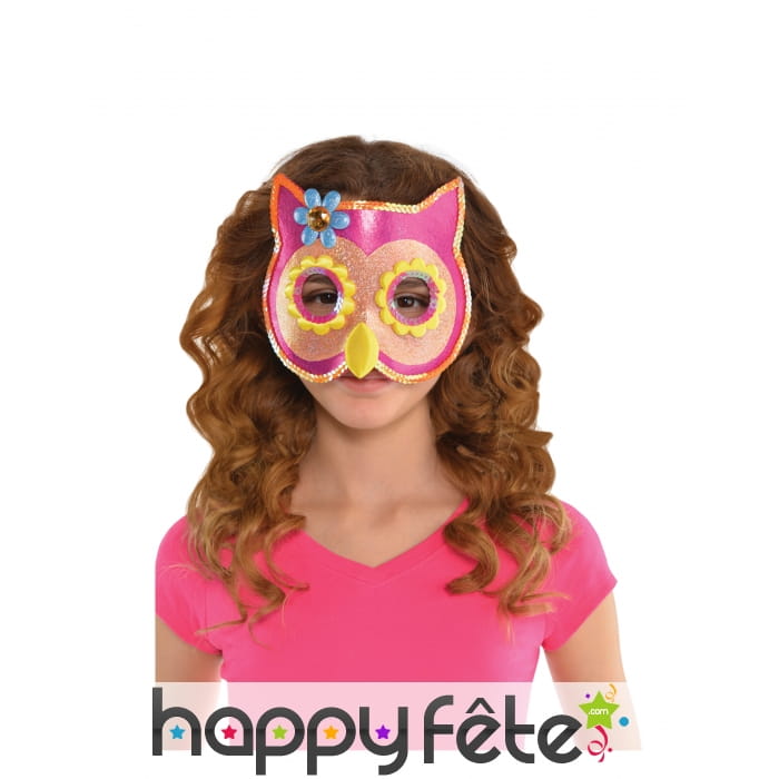 Loup de hibou rose en paillettes pour enfant