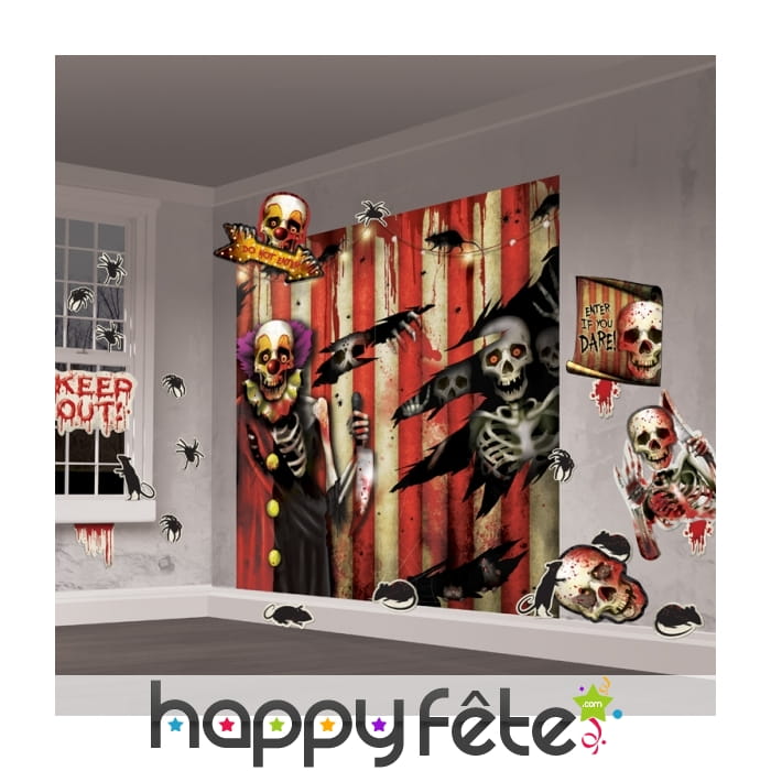Large décor mural de clowns squelettes