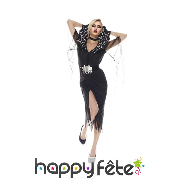 Long déguisement moulant de prêtresse araigné