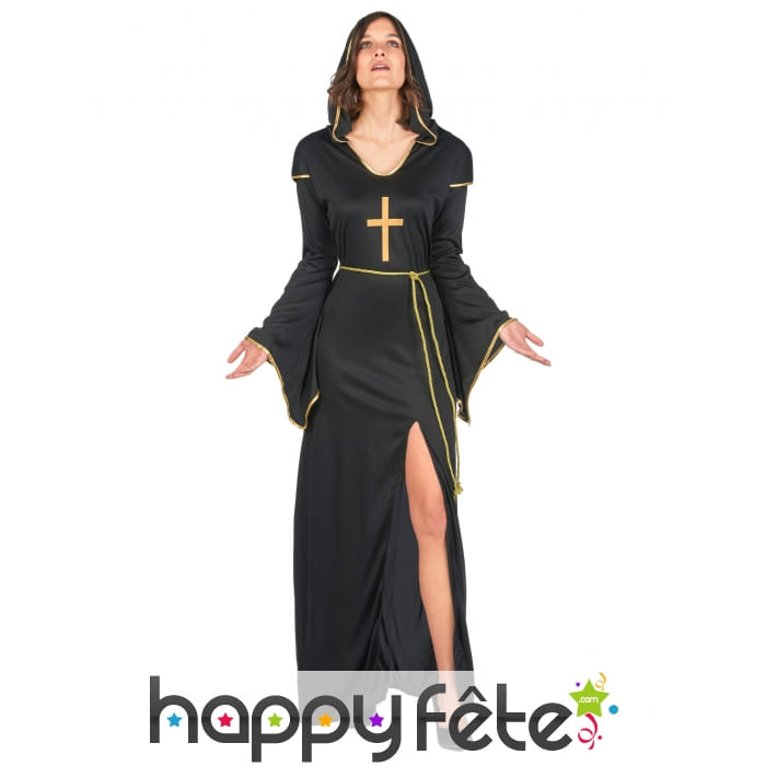 Long déguisement noir et doré de religieuse