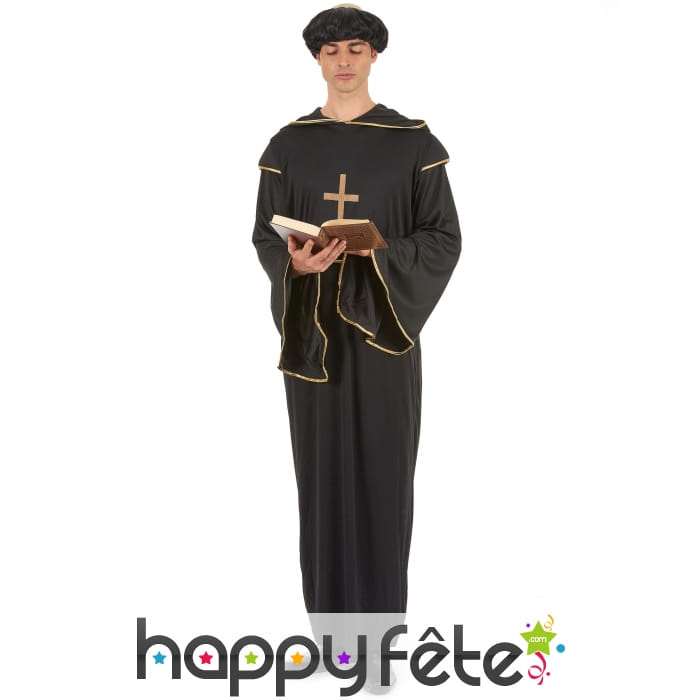 Long déguisement noir et doré de religieux