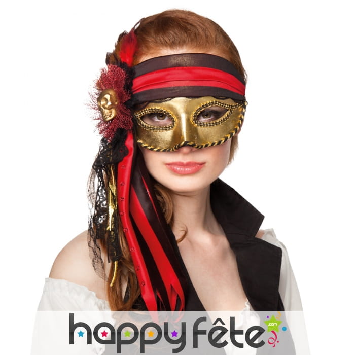 Loup de piratesse doré avec ruban