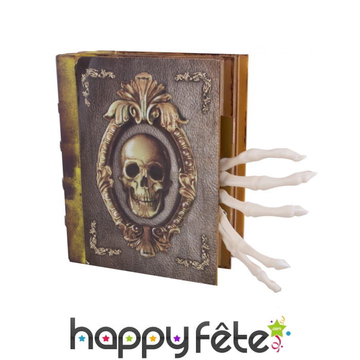 Livre de sorcier animé avec main squelette 16x20cm
