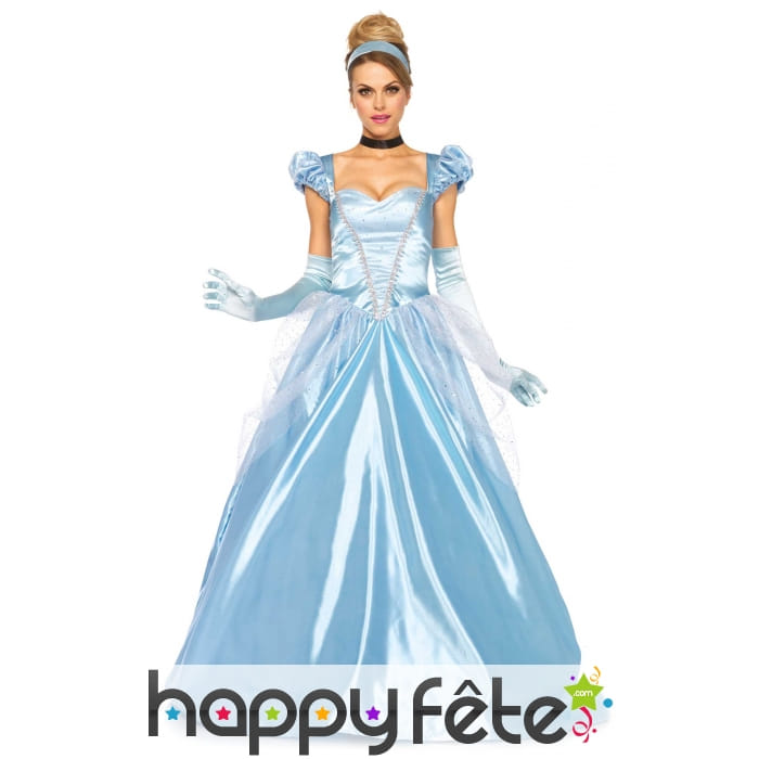 Large et longue robe bleue de princesse adulte