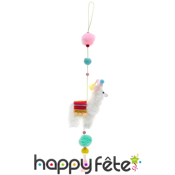 Lama et pompoms colorés à suspendre, 12 x 51cm