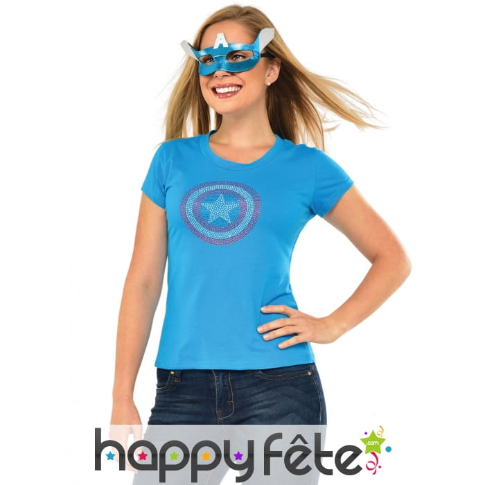 Loup et T-shirt à strass de Captain America, femme