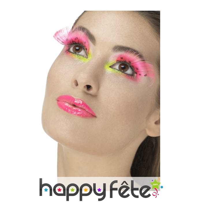 Long faux cils rose fluo à pois années 80