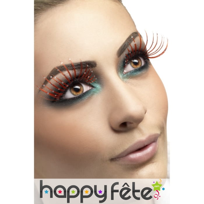 Long faux Cils rouges avec paillettes