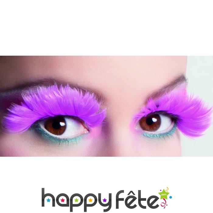 Longs faux cils de plumes rose