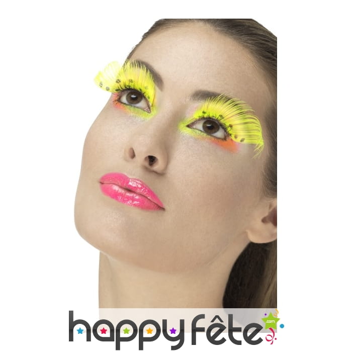 Longs faux cils jaunes fluo à pois, 80's