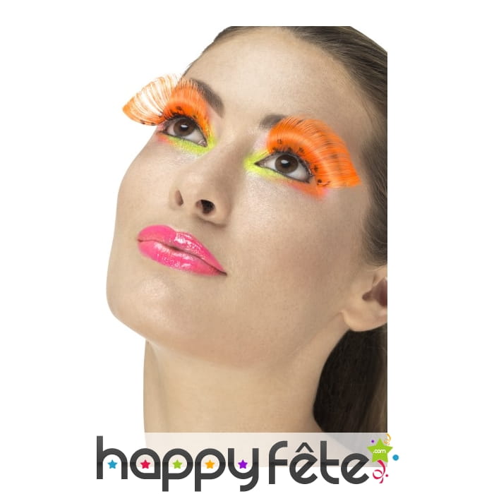 Longs faux cils oranges fluo à pois